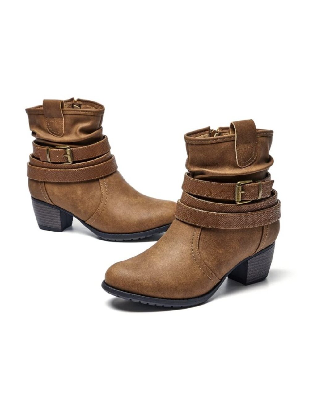 Women's Mid Calf Boots,Round Toe Comfort Low Heel Slouchy Dress Booties with
